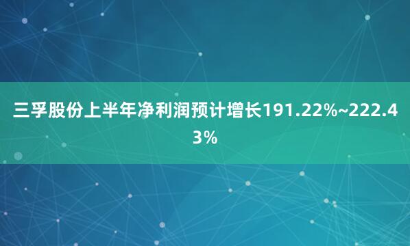 三孚股份上半年净利润预计增长191.22%~222.43%